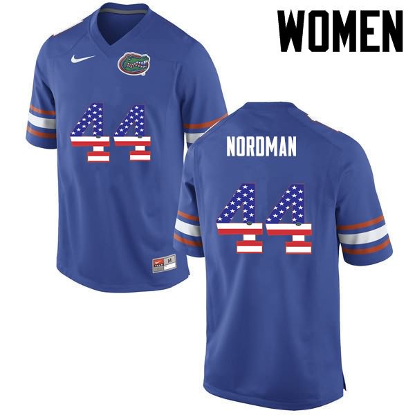 NCAA Florida Gators Tucker Nordman Women's #44 USA Flag Fashion Nike Blue Stitched Authentic College Football Jersey QDZ6764FB